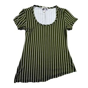 TMG Shirt Women's Small Striped Asymmetrical Tunic Top Shirt Green‎ White